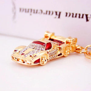 Car Model Metal Pendant Keychain Red Rhinestone Jewelry