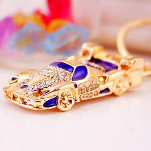 Car Model Metal Pendant Keychain Red Rhinestone Jewelry