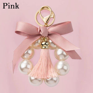 Pearl Bow Keychain Women's Bracelet Bag Pendant Car Key Chain Tassel
