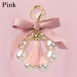 Pearl Bow Keychain Women's Bracelet Bag Pendant Car Key Chain Tassel
