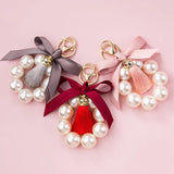 Pearl Bow Keychain Women's Bracelet Bag Pendant Car Key Chain Tassel
