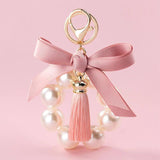 Pearl Bow Keychain Women's Bracelet Bag Pendant Car Key Chain Tassel