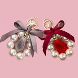 Pearl Bow Keychain Women's Bracelet Bag Pendant Car Key Chain Tassel