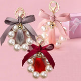 Pearl Bow Keychain Women's Bracelet Bag Pendant Car Key Chain Tassel