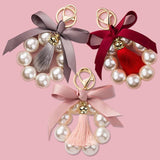 Pearl Bow Keychain Women's Bracelet Bag Pendant Car Key Chain Tassel