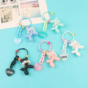 Stereo Heart Balloon Dog Keychain Key Ring Chain Creative Car Pendant