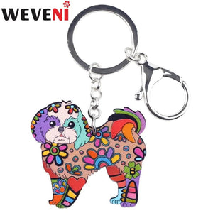 Acrylic Yorkshire Terrier Dog Key Chain Shih Tzu Key Ring Holder
