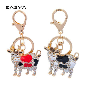 Alloy Crystal Cow Keychain Couple Gift Charm Jewelry Key ring Year