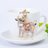 Alloy Crystal Cow Keychain Couple Gift Charm Jewelry Key ring Year