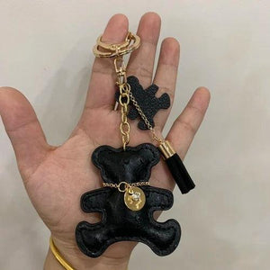PU Leather Bear Doll Keychain Rhinestone Bear Keyring Classic Women Bag Pendant