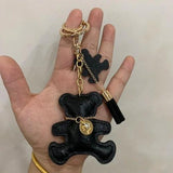 PU Leather Bear Doll Keychain Rhinestone Bear Keyring Classic Women Bag Pendant