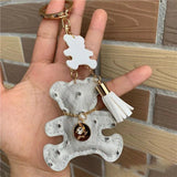 PU Leather Bear Doll Keychain Rhinestone Bear Keyring Classic Women Bag Pendant