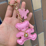 PU Leather Bear Doll Keychain Rhinestone Bear Keyring Classic Women Bag Pendant