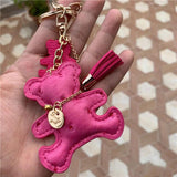 PU Leather Bear Doll Keychain Rhinestone Bear Keyring Classic Women Bag Pendant