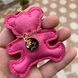 PU Leather Bear Doll Keychain Rhinestone Bear Keyring Classic Women Bag Pendant