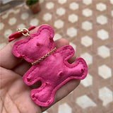 PU Leather Bear Doll Keychain Rhinestone Bear Keyring Classic Women Bag Pendant