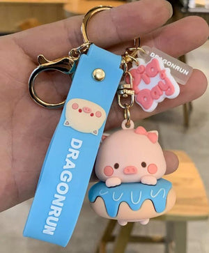 Donuts Pig Car Keychain Women Key Chain Moto Jewelry Couple Bag Charm