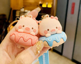 Donuts Pig Car Keychain Women Key Chain Moto Jewelry Couple Bag Charm