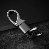 High-Grade Woven Leather Car Keychain with Rotating Horseshoe Buckle