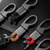 High-Grade Woven Leather Car Keychain with Rotating Horseshoe Buckle