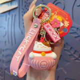 Cartoon Lucky Cat Keychain Women Cat Car Key Ring Charm Bag Pendant