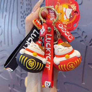 Cartoon Lucky Cat Keychain Women Cat Car Key Ring Charm Bag Pendant