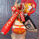 Cartoon Lucky Cat Keychain Women Cat Car Key Ring Charm Bag Pendant