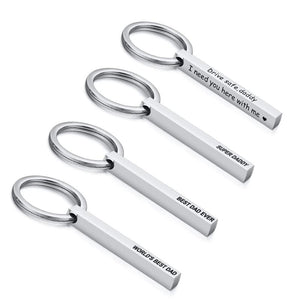 Dad Drive Safe Keychain, Stainless Steel Bar Keychain