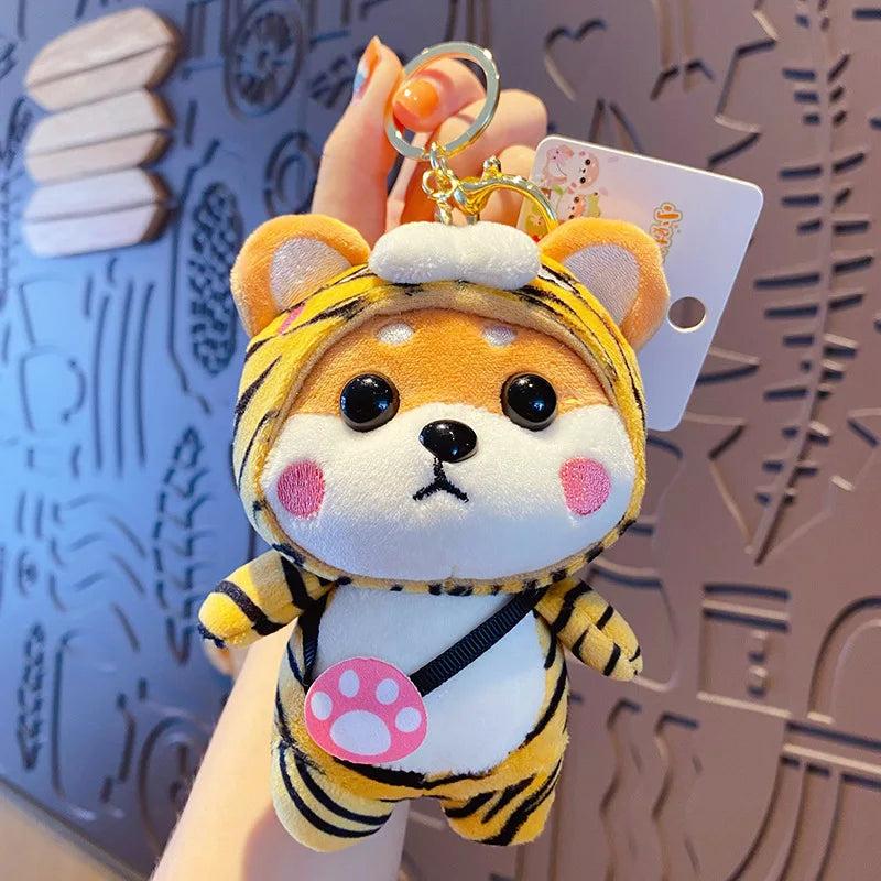 Tiger Strawberry Headgear Plush Toy Dog Keychain for Couple Backpack
