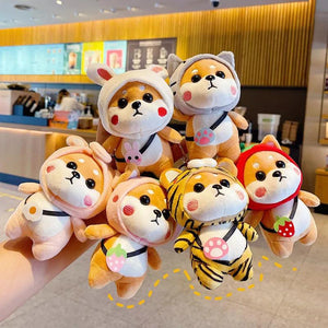 Tiger Strawberry Headgear Plush Toy Dog Keychain for Couple Backpack
