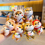 Tiger Strawberry Headgear Plush Toy Dog Keychain for Couple Backpack