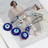 Braided Rope Metal Beads Wall Hanging Decor Glass Evil Eye Pendant BE384