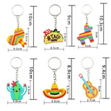 6pcs Mexican cactus hat hot dog Bohemian car dinosaur key chain PVC pendant