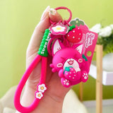 Strawberry Fox Keychain Cartoon Doll Keyring Women Girl Backpack Car Resin