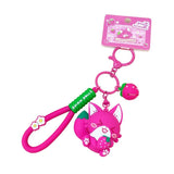Strawberry Fox Keychain Cartoon Doll Keyring Women Girl Backpack Car Resin