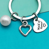 Bridesmaid Gift From Bride Maid of Honor Keychain Pearl Heart Wedding Proposal