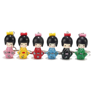 6PCS Colorful Japanese Kimono Girl Keychain Doll Keychain Key Ring
