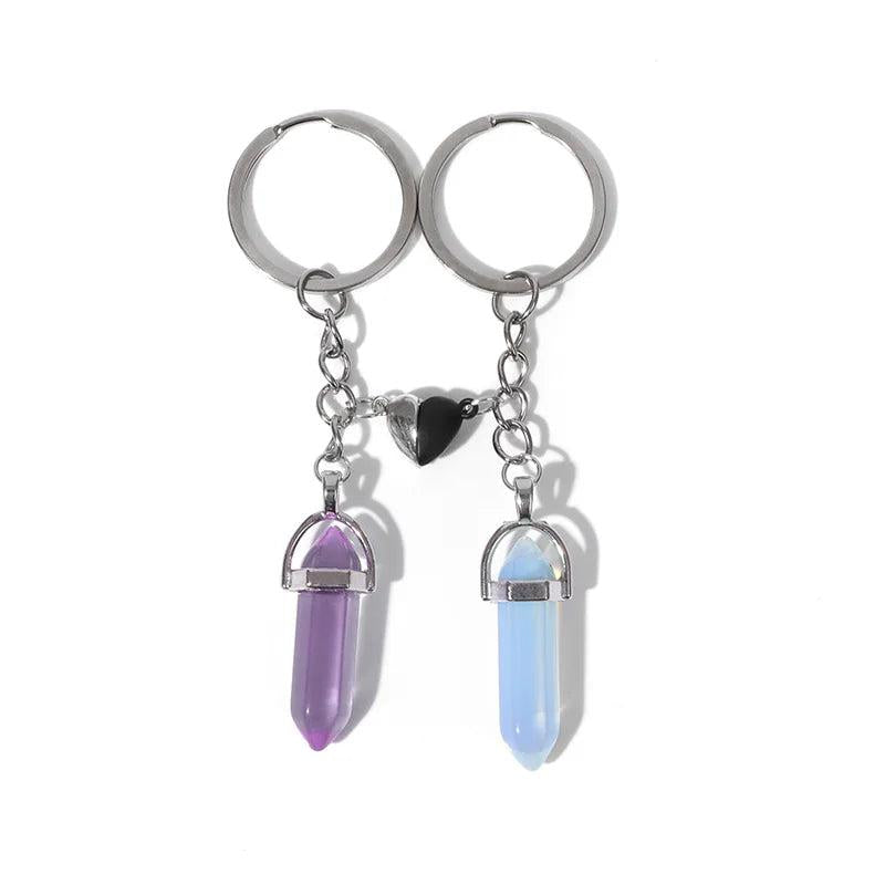 Heart Charm Magnetic Couple Keychain Opal Quartzs Pendulum Keyholder