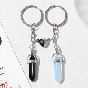 Heart Charm Magnetic Couple Keychain Opal Quartzs Pendulum Keyholder