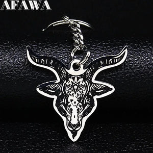Sheep Head Satan Stainless Steel Key Chains Enamel Keyring Jewelry