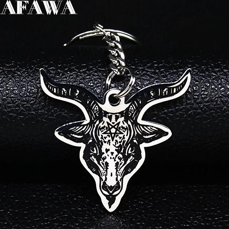Sheep Head Satan Stainless Steel Key Chains Enamel Keyring Jewelry