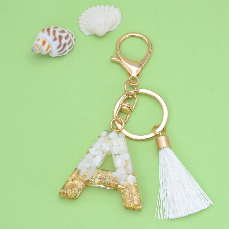 26 Initials Letter Keychains with Tassels Glitter Resin Alphabet Keyrings