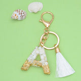 26 Initials Letter Keychains with Tassels Glitter Resin Alphabet Keyrings