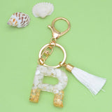 26 Initials Letter Keychains with Tassels Glitter Resin Alphabet Keyrings
