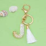 26 Initials Letter Keychains with Tassels Glitter Resin Alphabet Keyrings