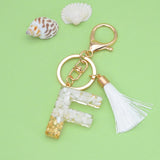 26 Initials Letter Keychains with Tassels Glitter Resin Alphabet Keyrings