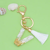 26 Initials Letter Keychains with Tassels Glitter Resin Alphabet Keyrings