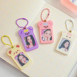 INS Bear Photocard Holder Kpop Idol Photo Sleeve Case with Keychain