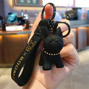 French Bulldog Keychain Leather Lanyard Bag Charm Pendant