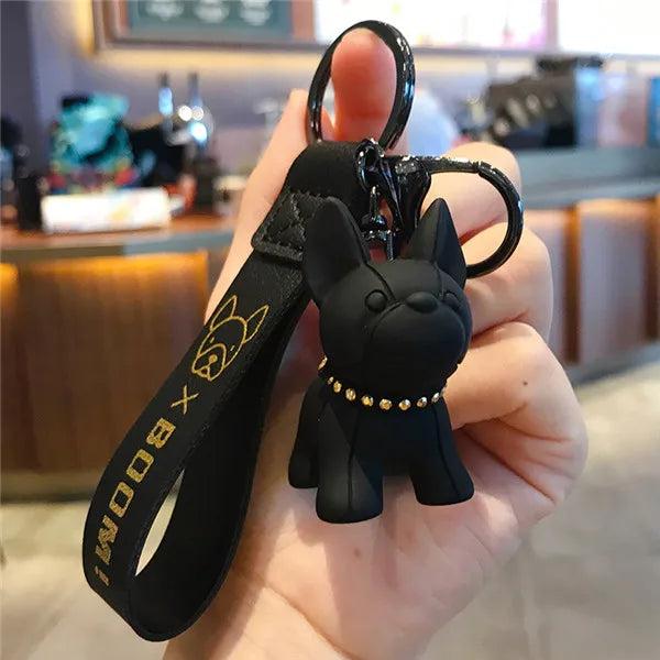 French Bulldog Keychain Leather Lanyard Bag Charm Pendant